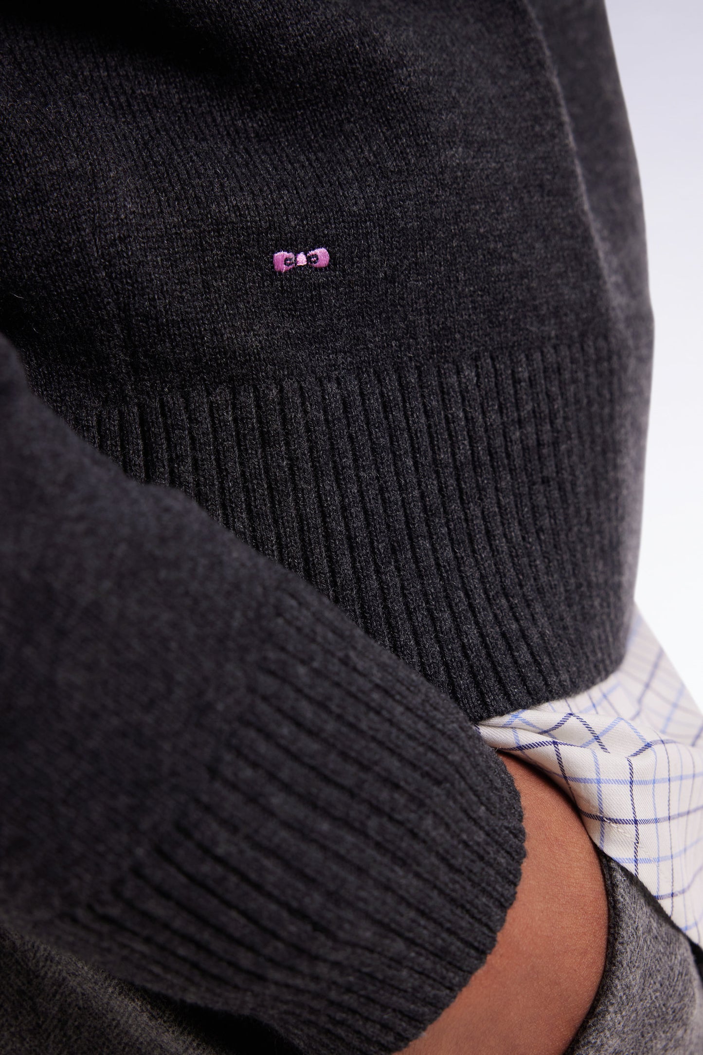 Grey wool and cotton V-neck Relaxed fit sweater