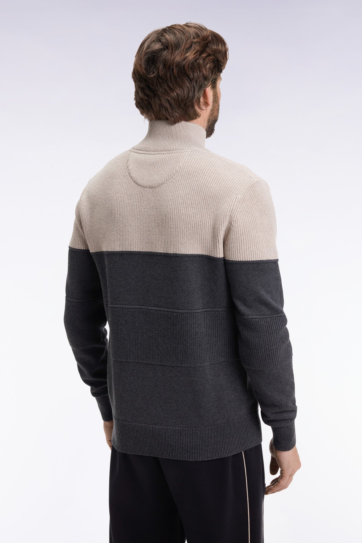 Pull col camionneur en coton gris à effet de rayure
