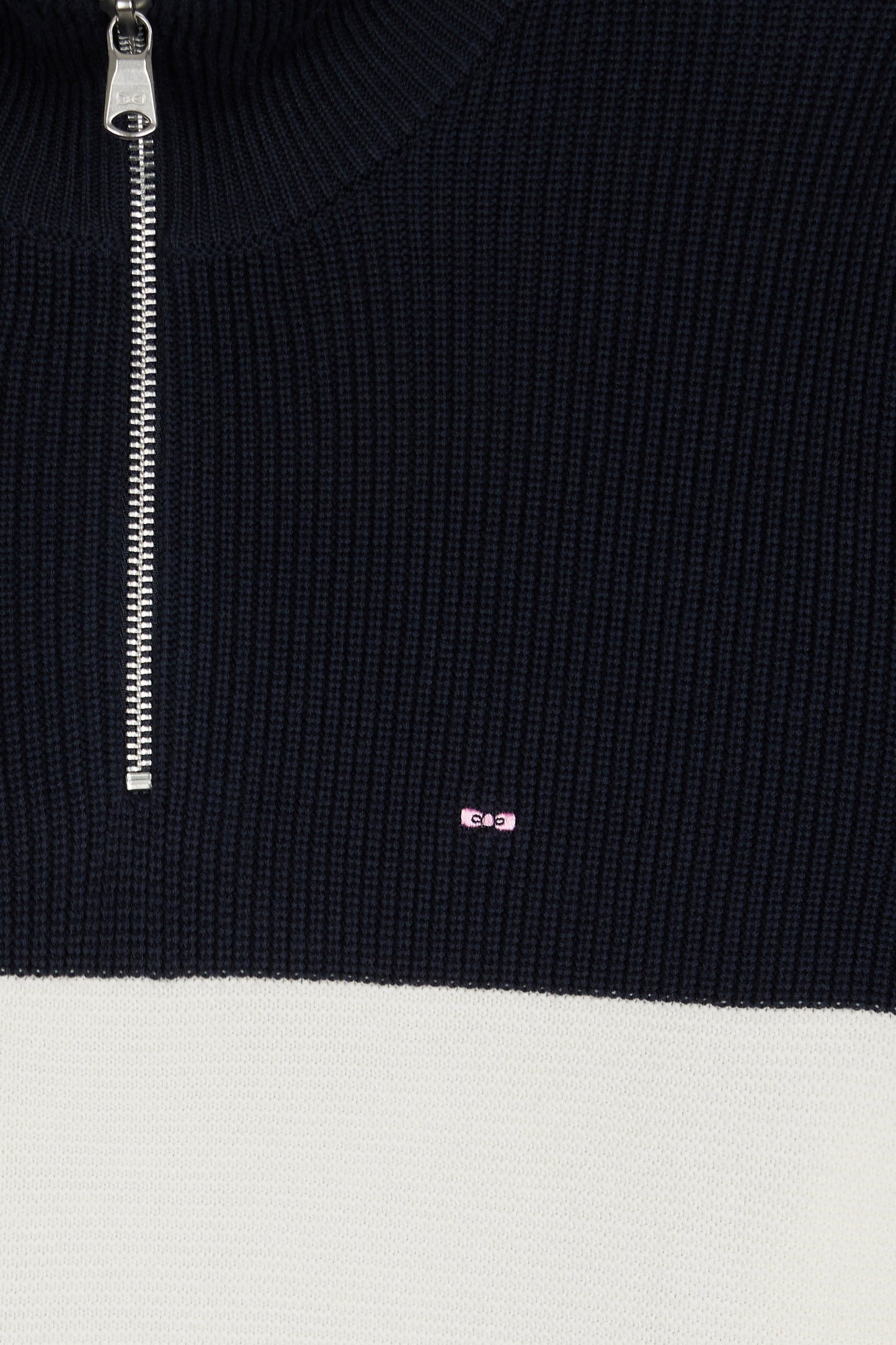 Brown and navy cotton trucker-neck sweater with stripe effect