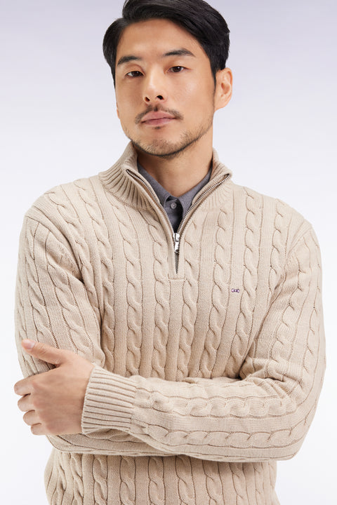 Beige cotton trucker-neck sweater - Image 3