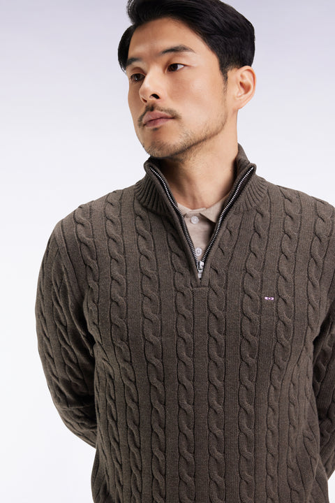 Brown twisted cotton trucker-neck sweater - Image 3