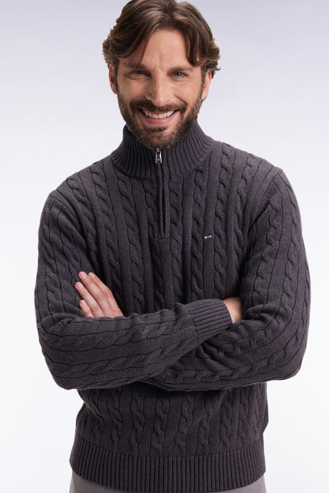 Grey cotton trucker-neck sweater - Image 3