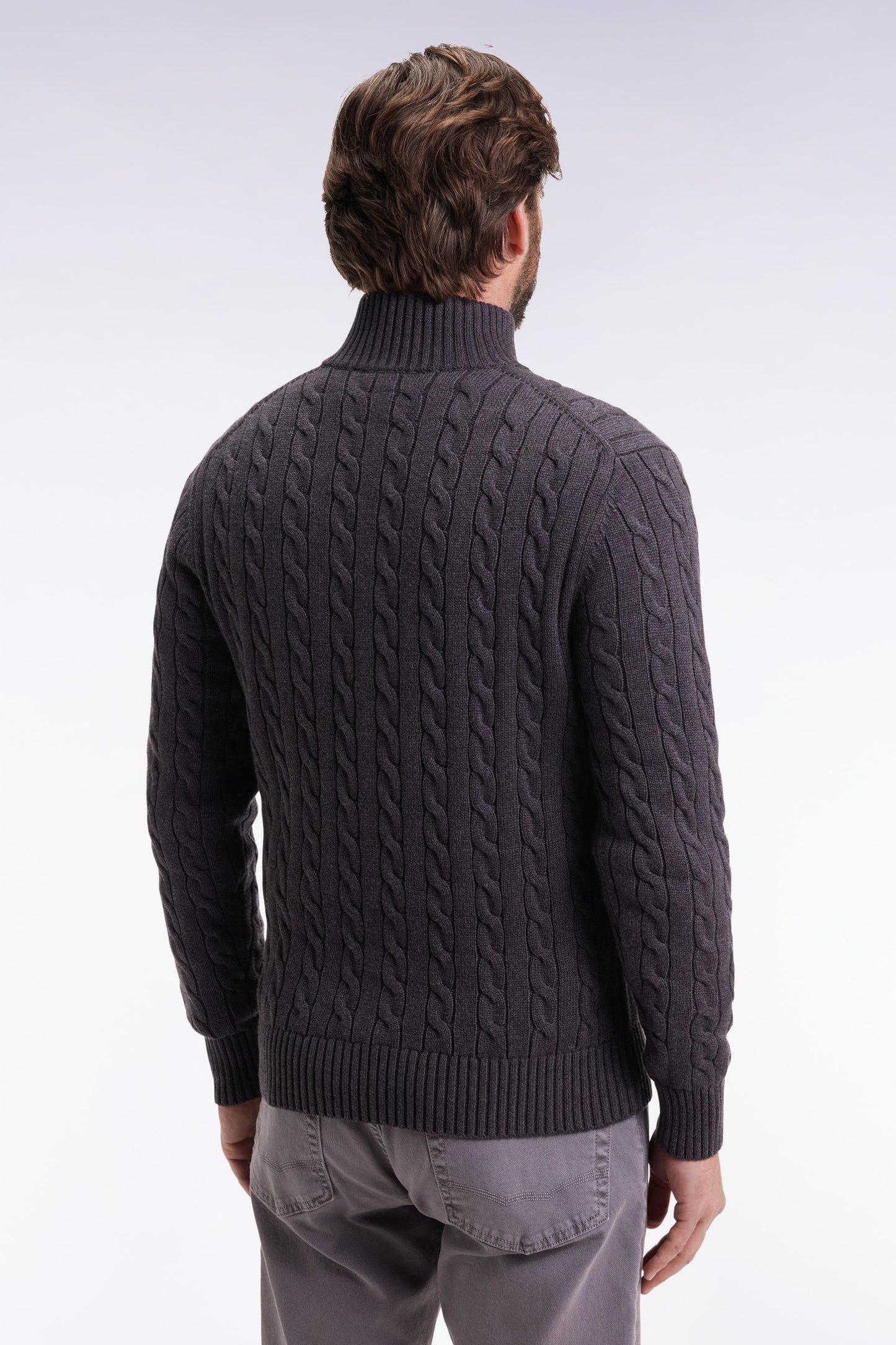 Pull col camionneur en coton torsadé gris