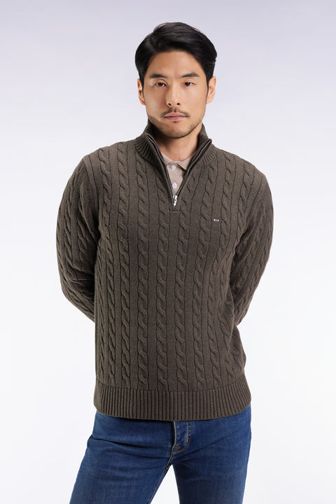 Brown twisted cotton trucker-neck sweater - Image 1