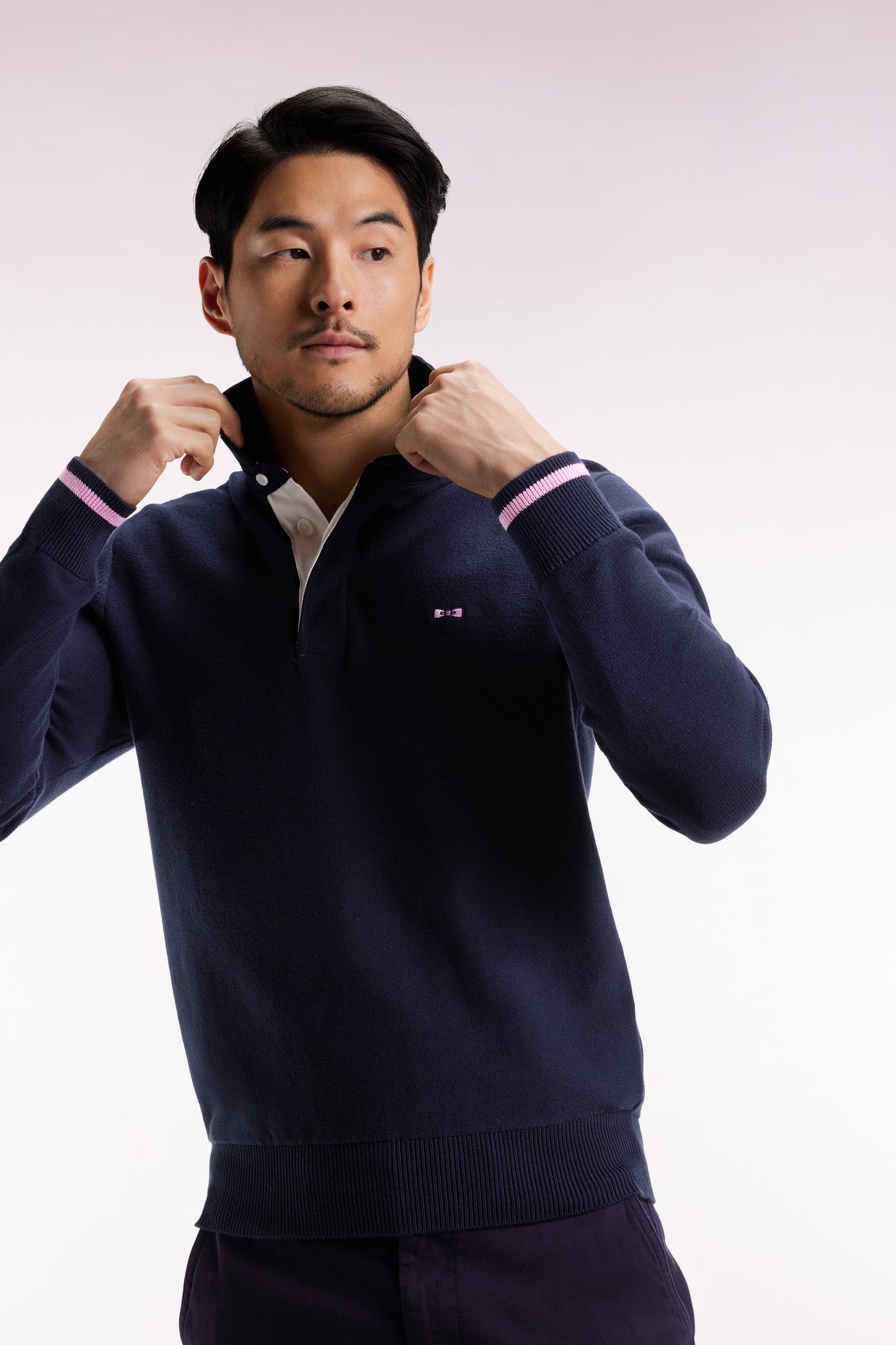 Navy cotton embroidered jersey-neck sweater 10