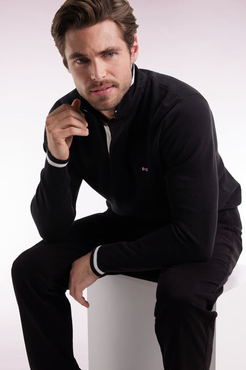 Black cotton embroidered jersey-neck sweater 10 - Image 1