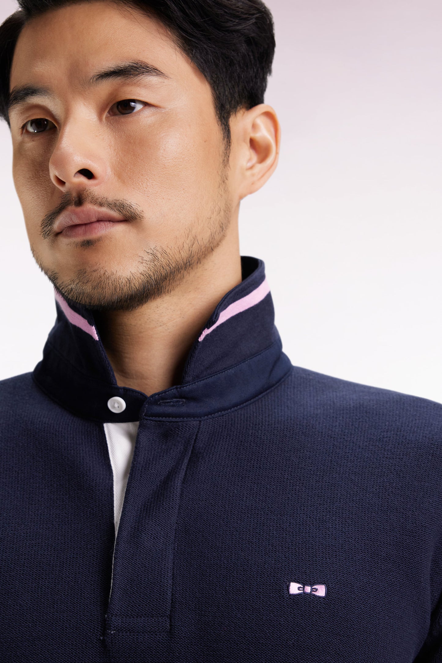 Navy cotton embroidered jersey-neck sweater 10
