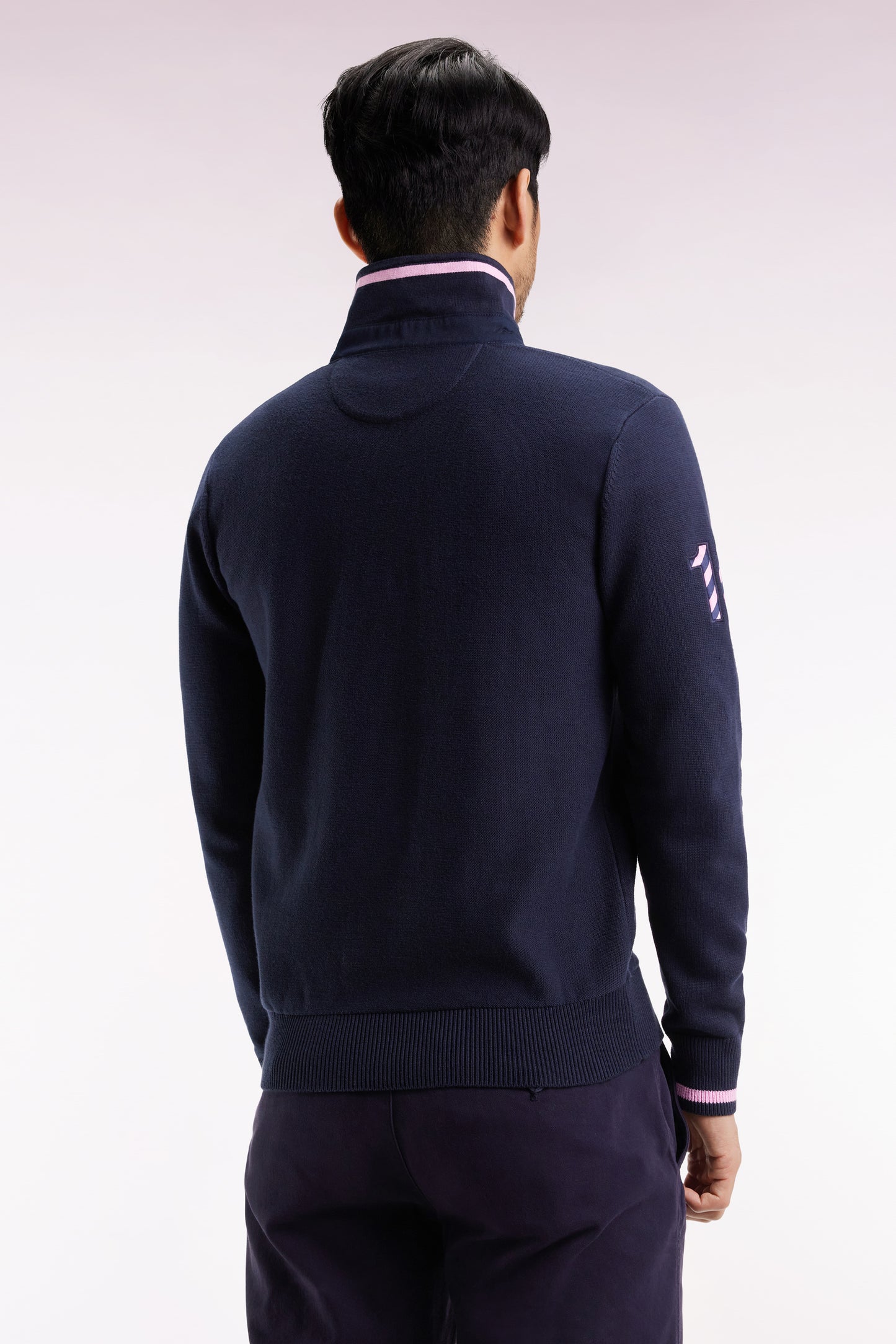Navy cotton embroidered jersey-neck sweater 10