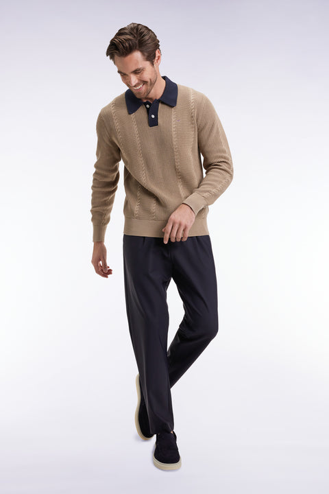 Blue polo-neck sweater in beige cotton - Image 3