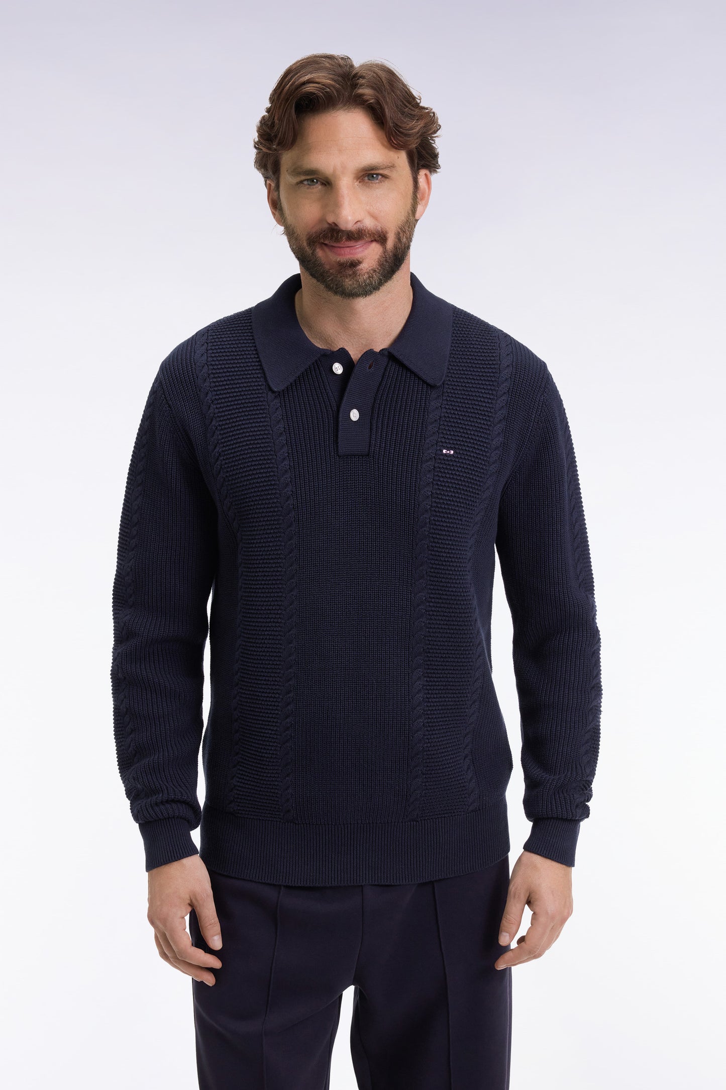 Blue polo-neck sweater in navy cotton
