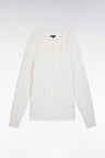 Round-neck wool and cotton cable sweater, white
