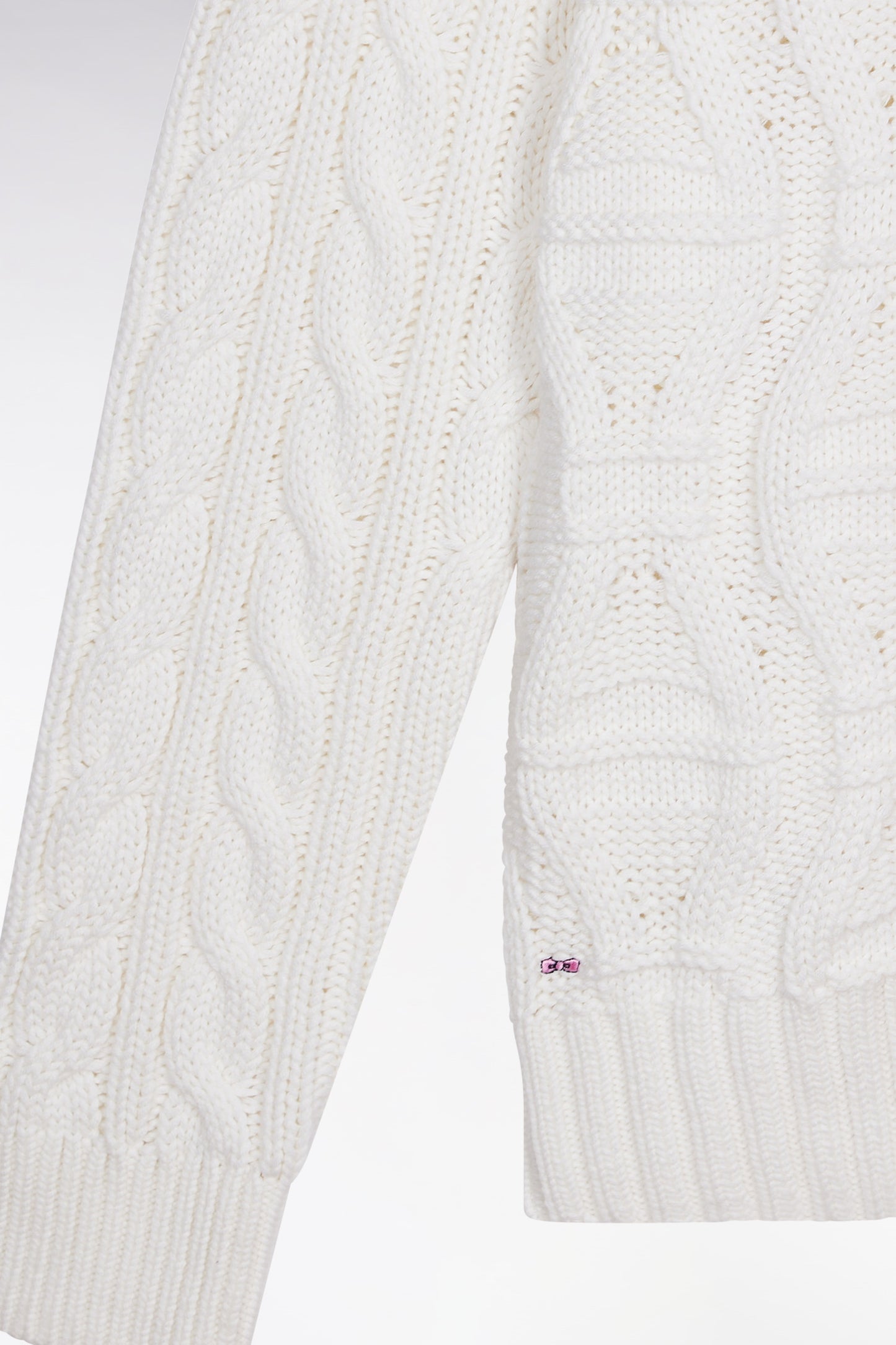 Round-neck wool and cotton cable sweater, white