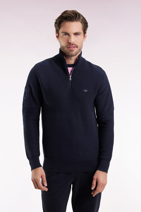 XV de France truck-neck sweater in navy cotton - Image 3