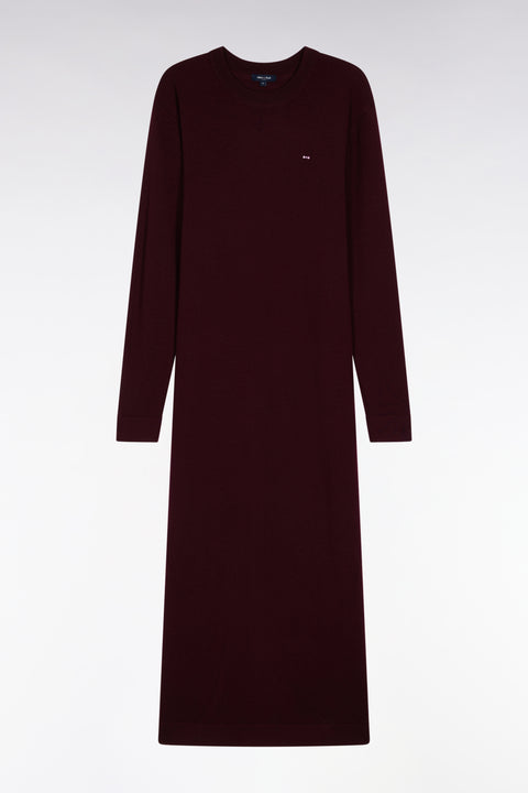 Round-neck dress in burgundy merino wool - Image 2
