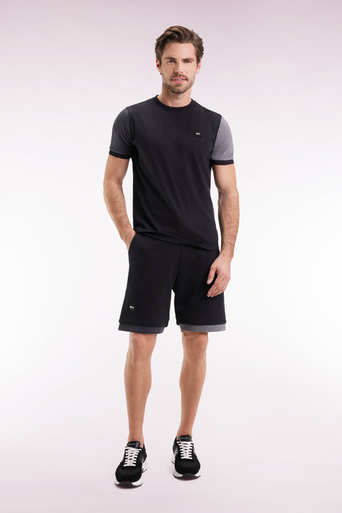 Black cotton fleece shorts, loose fit - Image 3