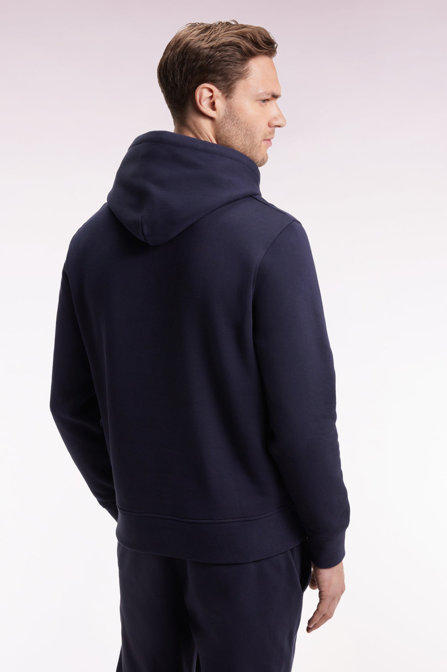 Navy cotton hooded sweatshirt, straight cut