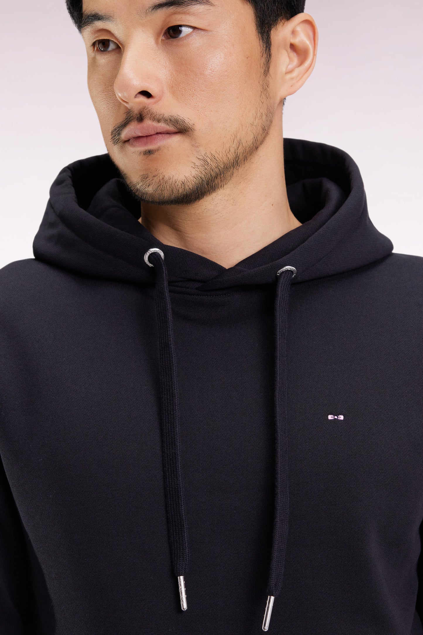 Black cotton hooded sweatshirt, straight cut