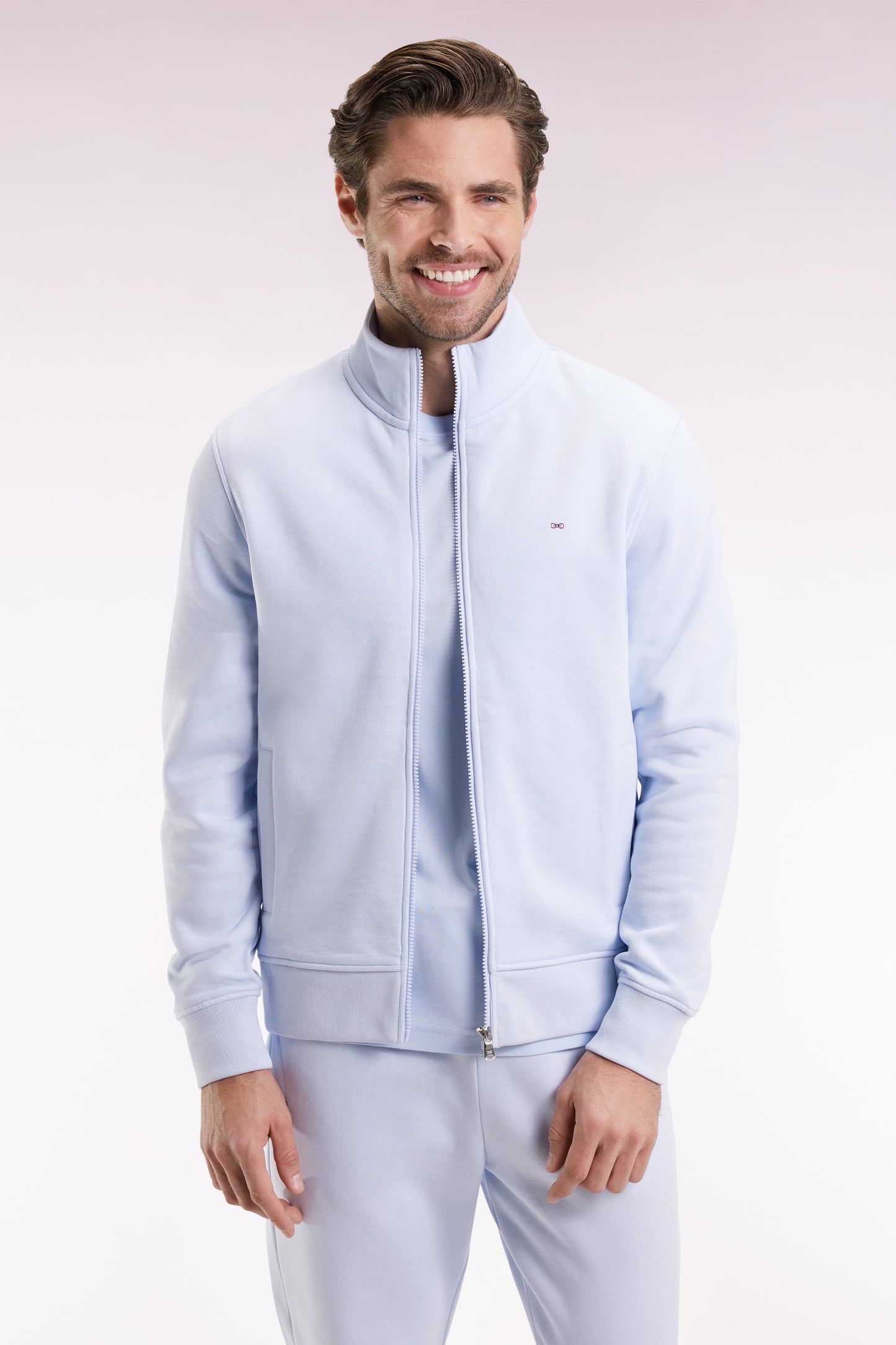 Sweatshirt zippé en coton ciel coupe droite