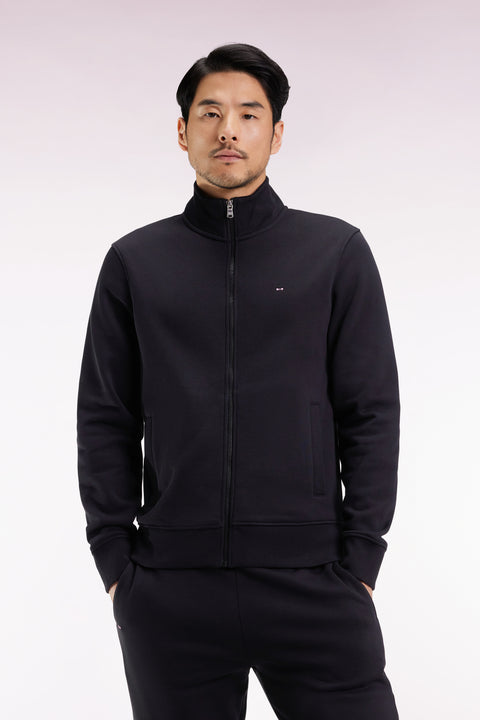 Black cotton zip-up sweatshirt, straight cut - Image 1