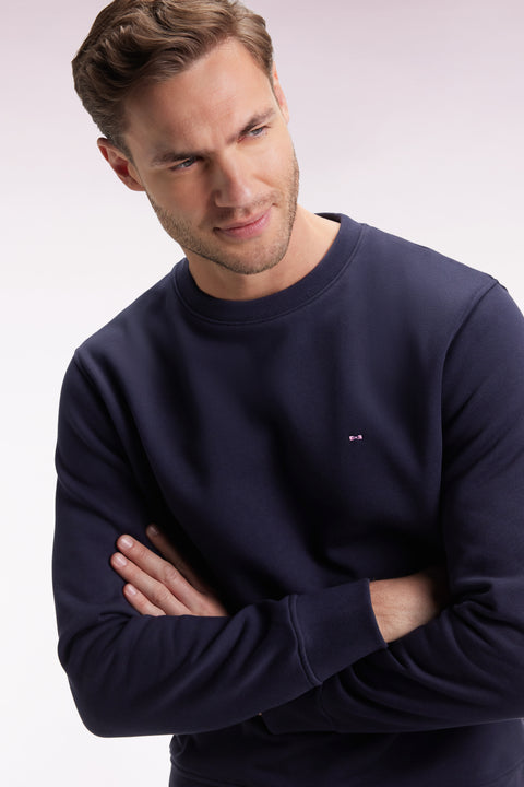 Navy cotton round-neck sweatshirt, straight cut - Image 3