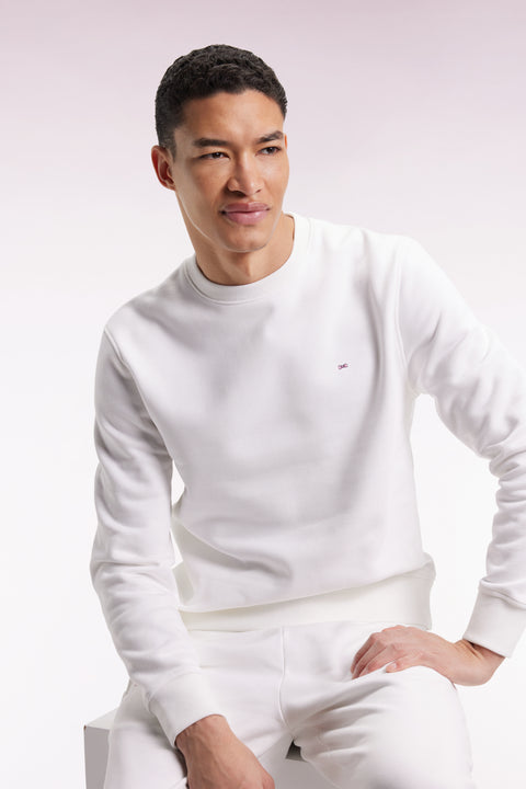 White cotton round-neck sweatshirt, straight cut - Image 3