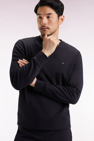 Black cotton round-neck sweatshirt, straight cut