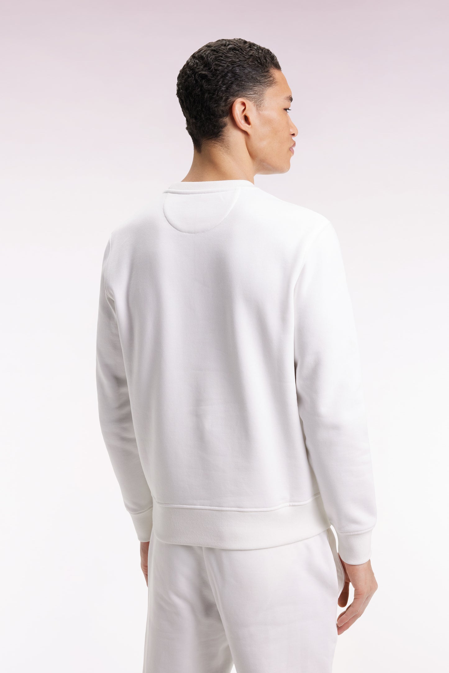 White cotton round-neck sweatshirt, straight cut