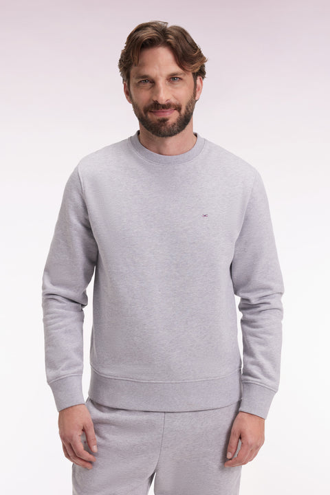 Grey cotton round-neck sweatshirt, straight cut - Image 1