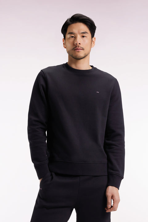 Black cotton round-neck sweatshirt, straight cut - Image 3