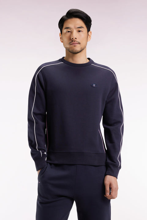 Navy fleece sweatshirt with colored piping - Image 1