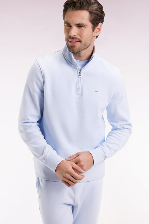 High-neck zip-up sweatshirt in sky cotton fleece - Image 3