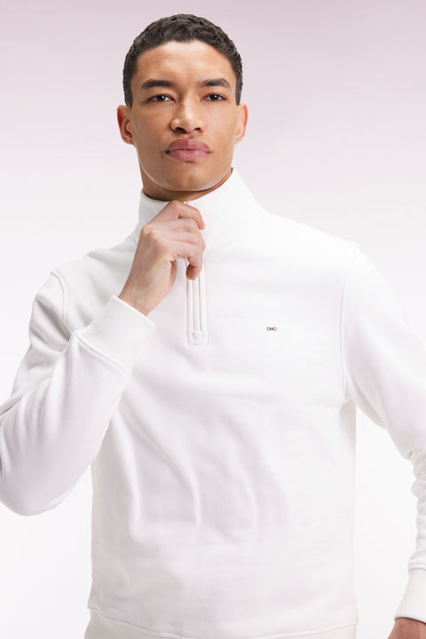 High-neck zip-up sweatshirt in white cotton fleece - Image 3