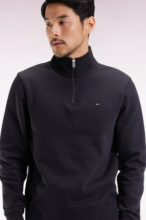 High-neck zip-up sweatshirt in black cotton fleece - Image 1