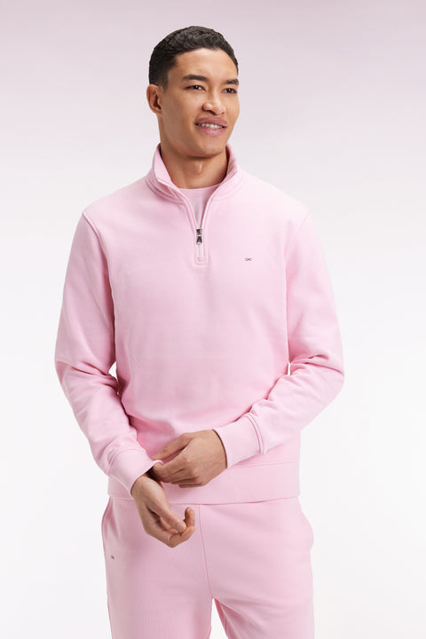 High-neck zip-up sweatshirt in pink cotton fleece - Image 3