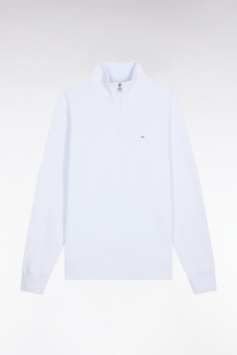 High-neck zip-up sweatshirt in sky cotton fleece - Image 2