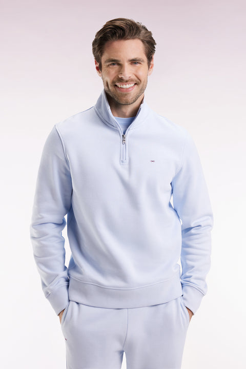 High-neck zip-up sweatshirt in sky cotton fleece - Image 1