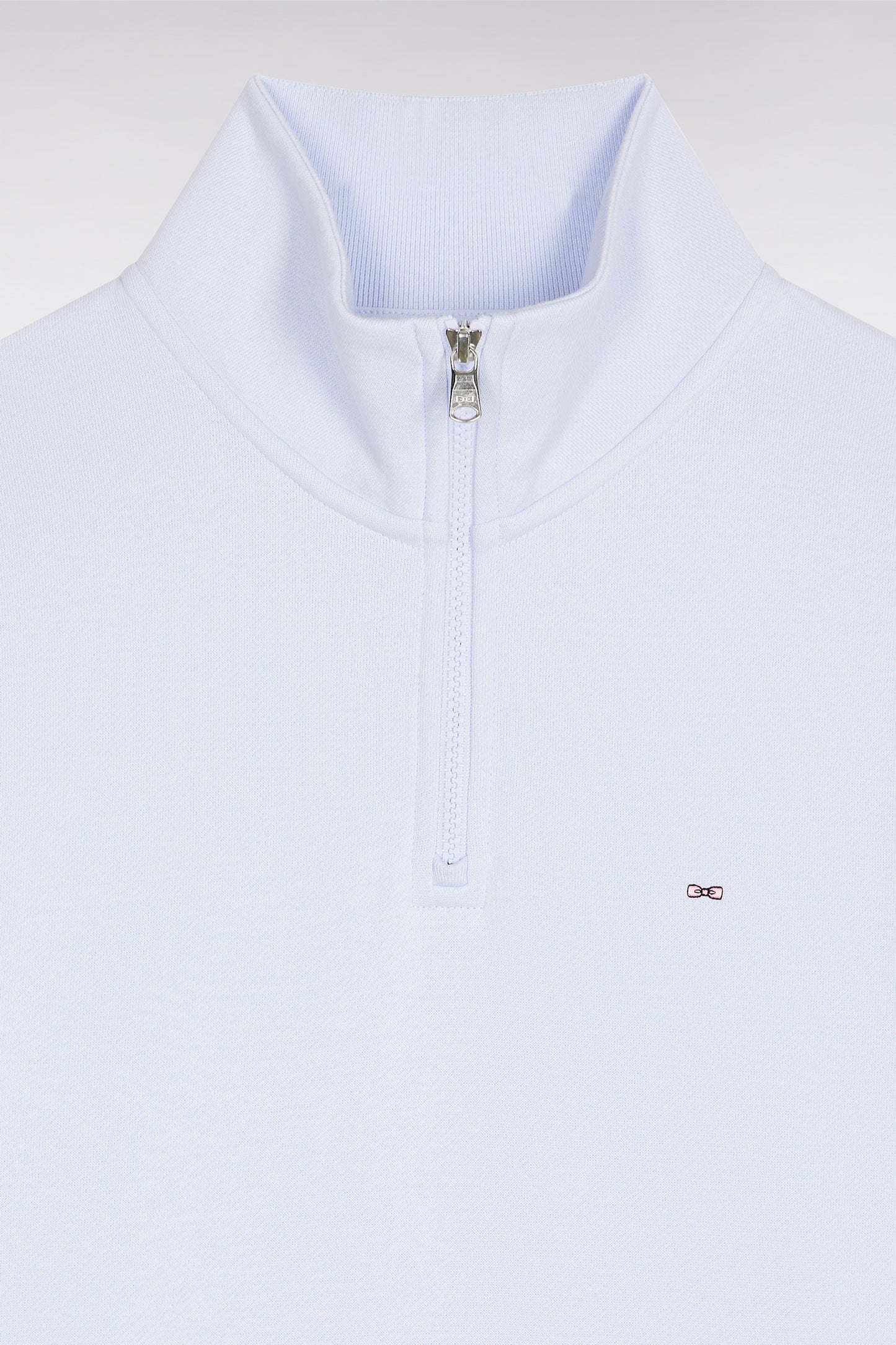 High-neck zip-up sweatshirt in sky cotton fleece