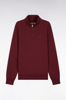 High-neck zip-up sweatshirt in burgundy cotton fleece