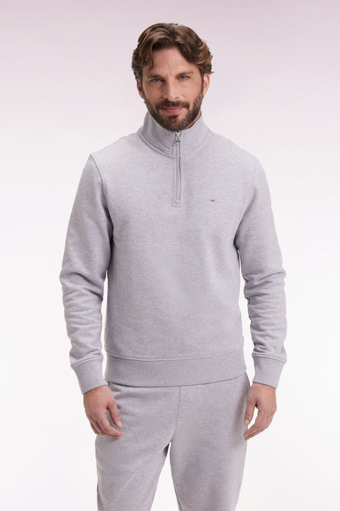 Grey cotton fleece stand-up collar zip sweatshirt - Image 3