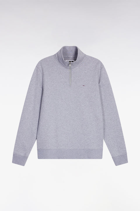 Grey cotton fleece stand-up collar zip sweatshirt - Image 2