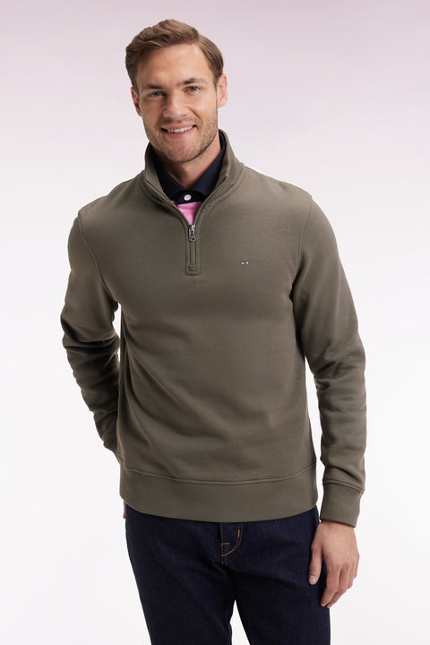 Khaki cotton fleece stand-up collar zip-up sweatshirt - CANCELLED - Image 3