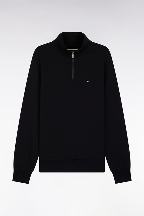 High-neck zip-up sweatshirt in black cotton fleece - Image 2