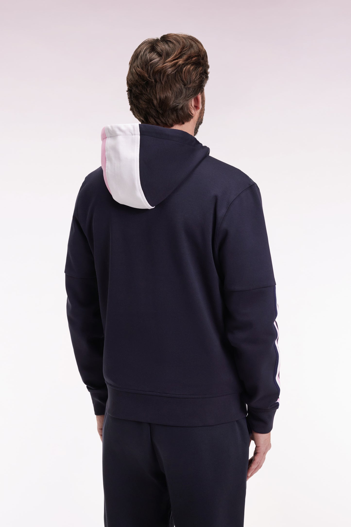 Zipped sweatshirt in navy and pink quilted bimaterial interlock