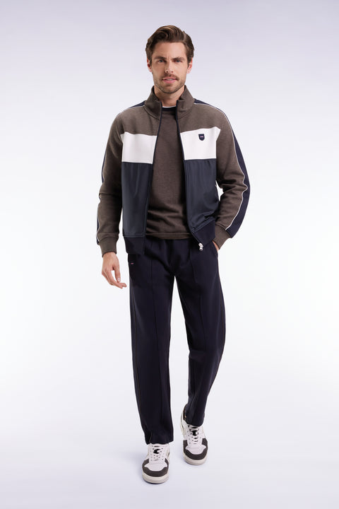 Two-material zip-up sweatshirt in brown quilted nylon - Image 3