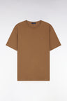 Short-sleeved round-neck T-shirt in camel Pima cotton