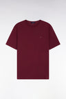Short-sleeved round-neck T-shirt in burgundy Pima cotton