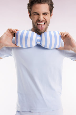 Short-sleeved T-shirt with embroidered back in sky Pima cotton