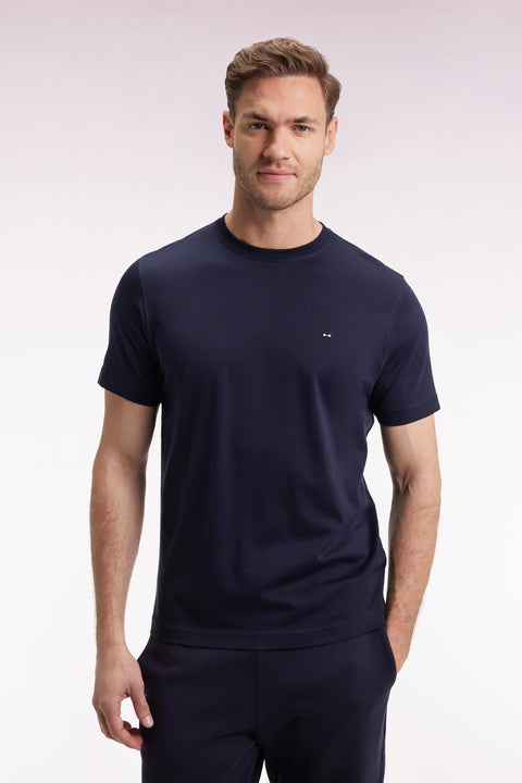 Short-sleeved T-shirt with embroidered back in navy Pima cotton - Image 3