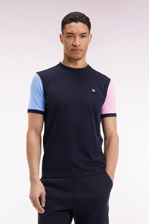 Contrast short-sleeved navy cotton T-shirt - Image 3