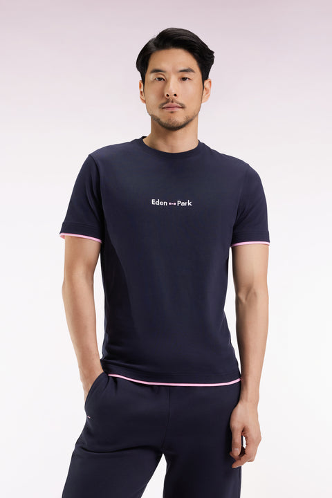 Eden Park embroidered short-sleeved T-shirt in navy cotton - Image 3